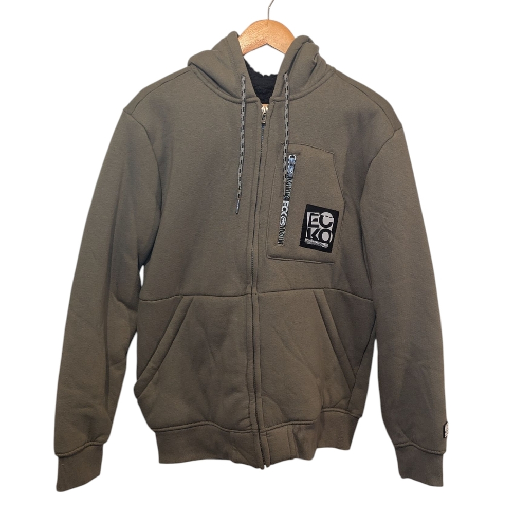 Ecko Unltd Olive Green Full Zip Fleece Lined Hoodie Size Small